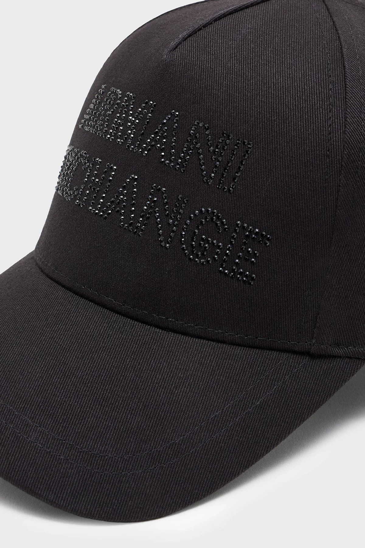 Armani Exchange Taşlı Logo Detaylı % 100 Pamuk Bayan Şapka XW002847 AF15502 UC001 SİYAH - 3
