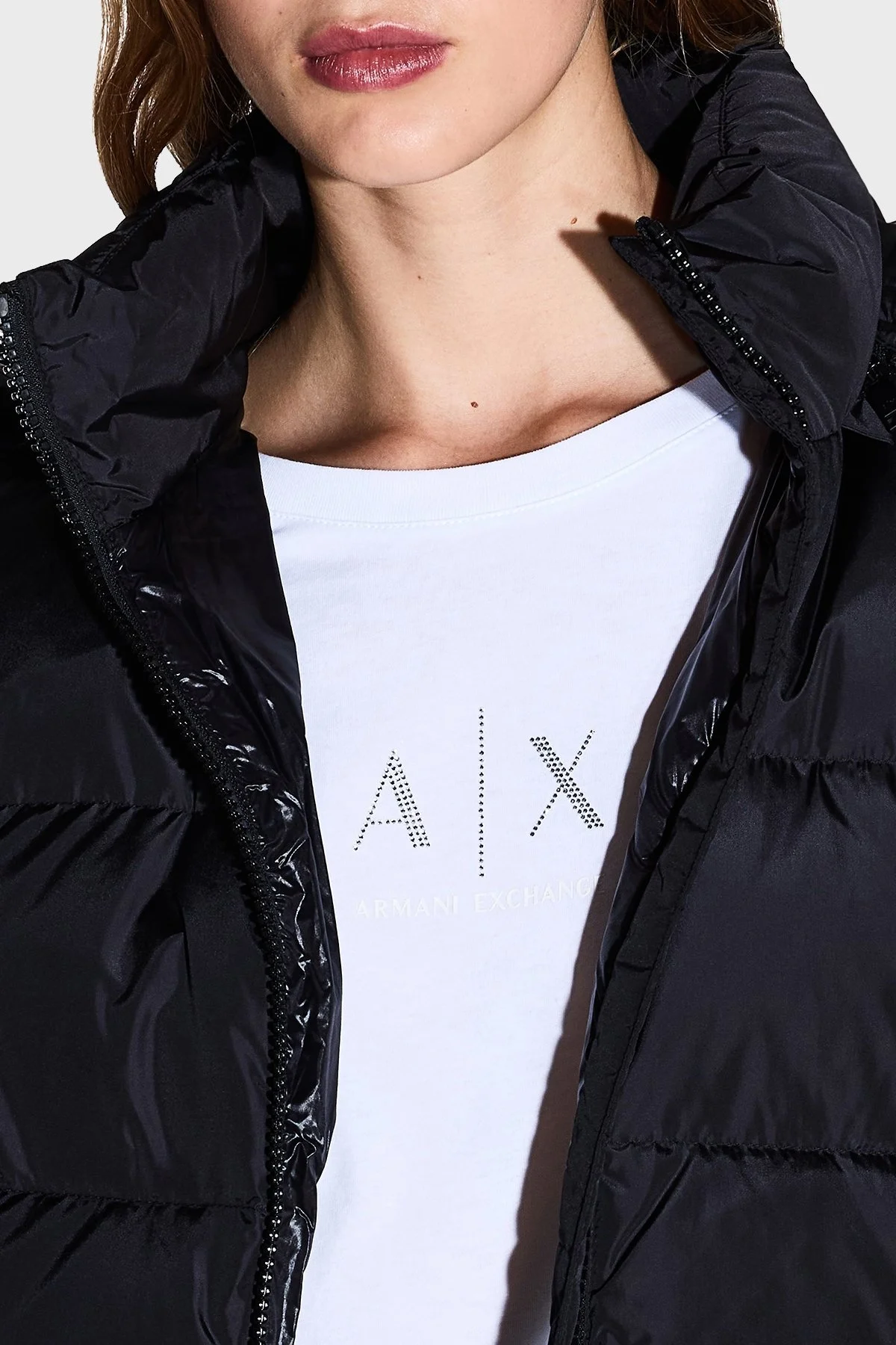 Armani Exchange Taşlı Logo Detaylı Pamuklu Regular Fit Bisiklet Yaka Bayan T Shirt XW001459 AF10356 U0002 BEYAZ - 4