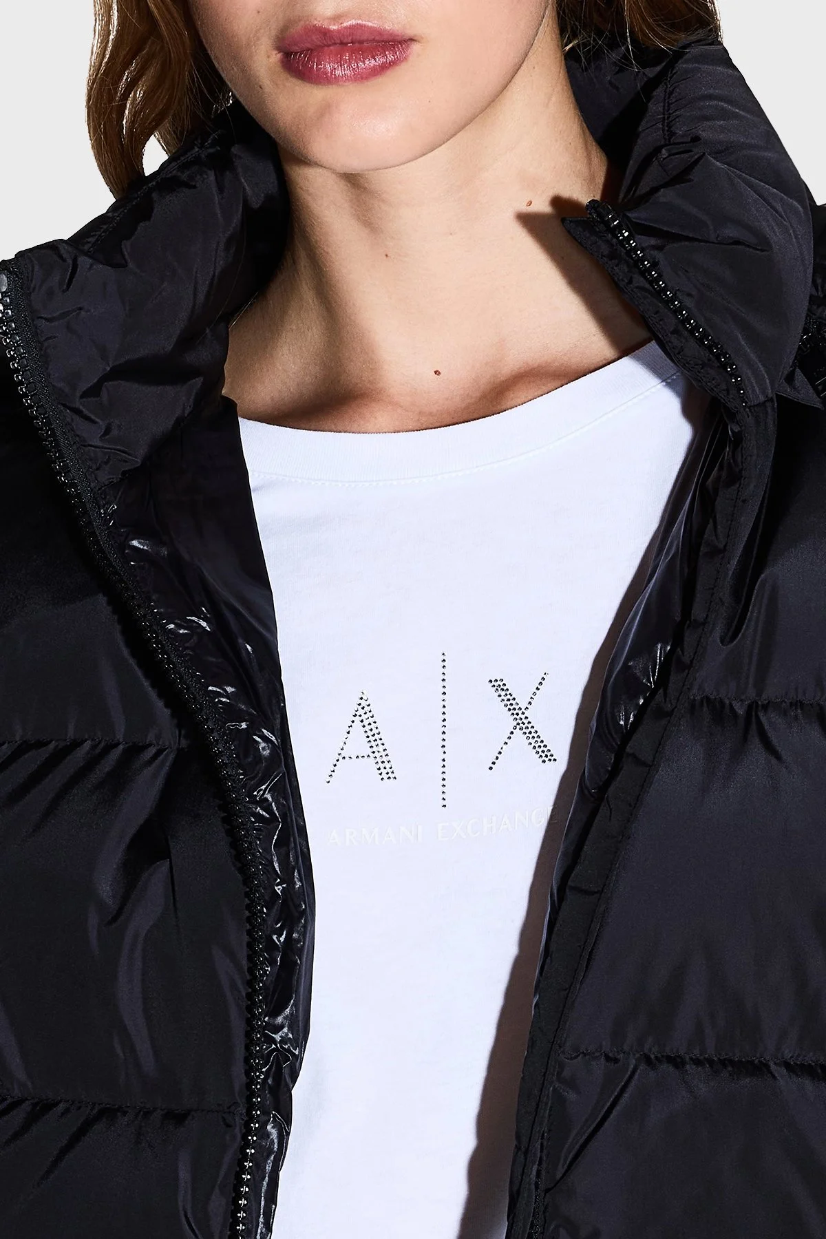 Armani Exchange Taşlı Logo Detaylı Pamuklu Regular Fit Bisiklet Yaka Kadın T Shirt XW001459 AF10356 U0002 Beyaz - 4
