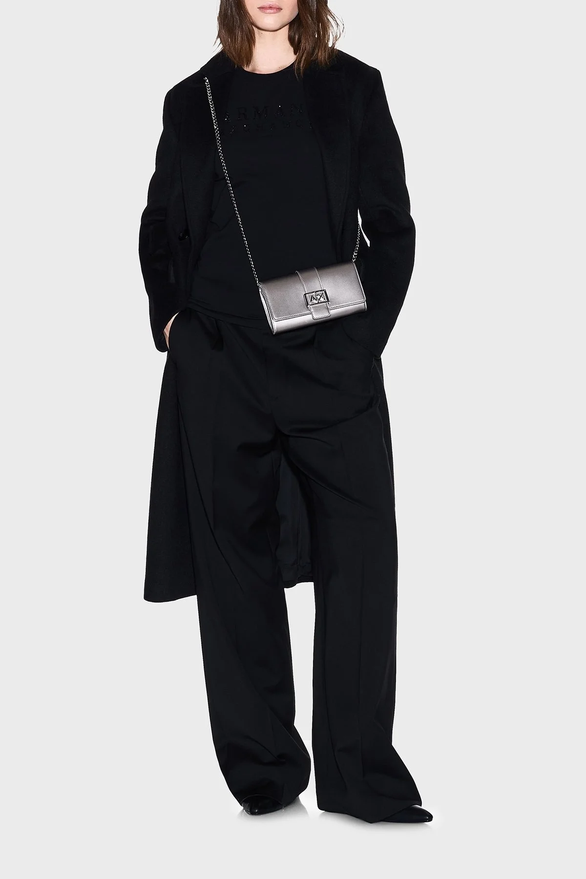 Armani Exchange Taşlı Logolu % 100 Pamuk Slim Bit Bisiklet Yaka Bayan T Shirt XW001349 AF17173 UC001 SİYAH - 1