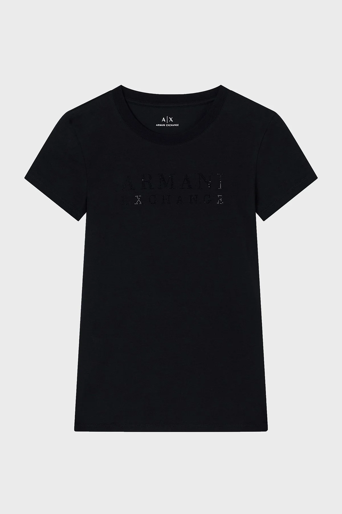 Armani Exchange Taşlı Logolu % 100 Pamuk Slim Bit Bisiklet Yaka Bayan T Shirt XW001349 AF17173 UC001 SİYAH - 4