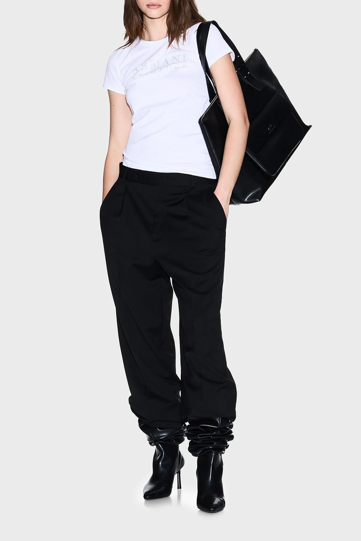 Armani Exchange Taşlı Logolu % 100 Pamuk Slim Fit Bisiklet Yaka Bayan T Shirt XW001349 AF17173 U0002 BEYAZ - 2