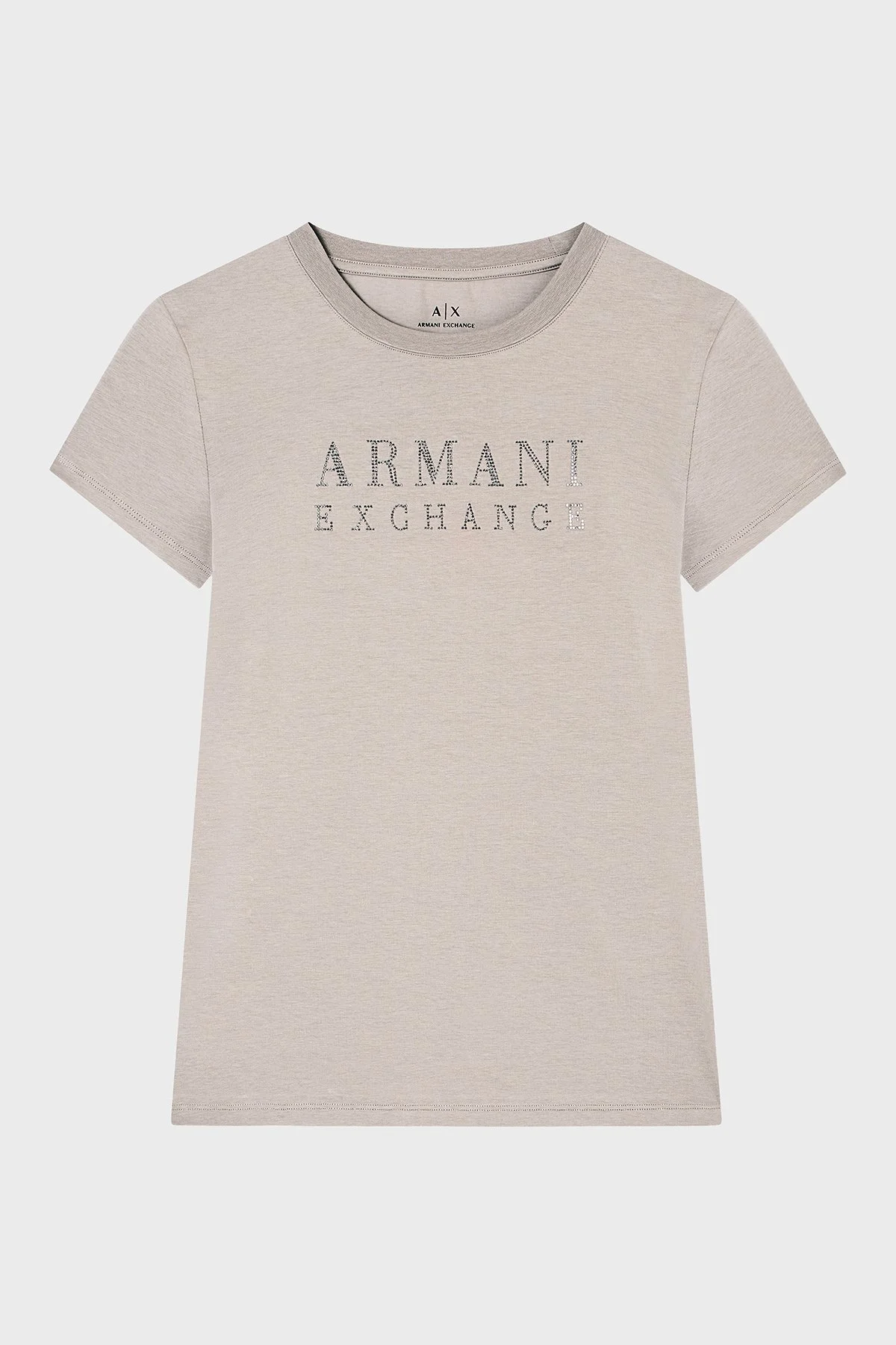 Armani Exchange Taşlı Logolu % 100 Pamuk Slim Fit Bisiklet Yaka Bayan T Shirt XW001349 AF17173 U6242 BEJ - 5