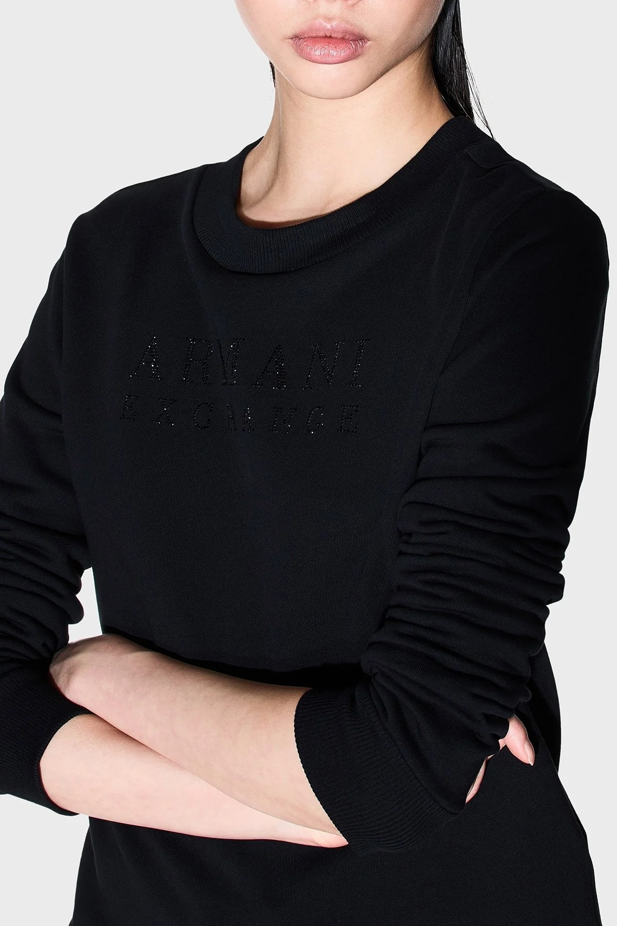 Armani Exchange Taşlı Logolu Pamuklu Regular Fit Bisiklet Yaka Bayan Sweat XW000985 AF14284 UC001 SİYAH - 4