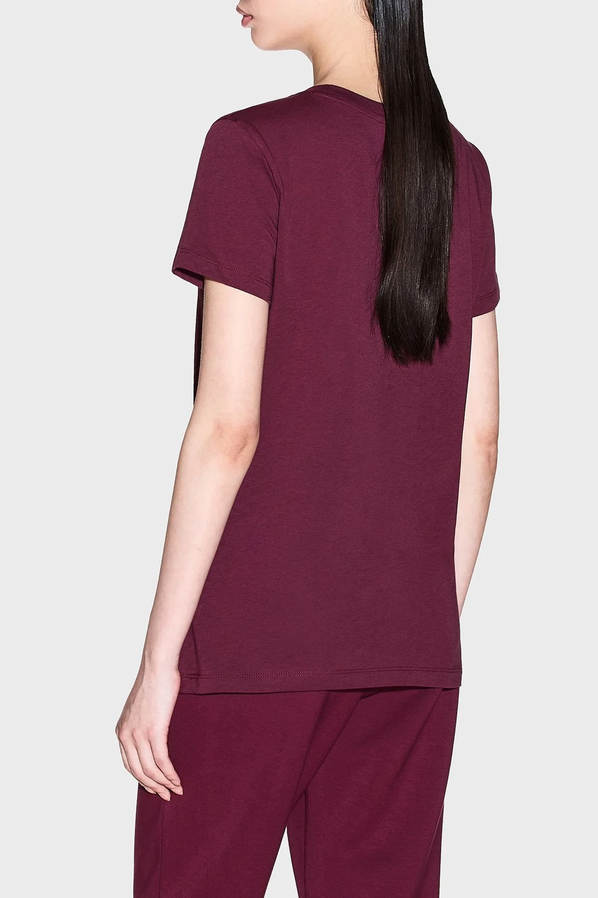 Armani Exchange Taşlı Logolu Pamuklu Slim Fit Bisiklet Yaka Bayan T Shirt XW001459 AF10356 UA343 BORDO - 3