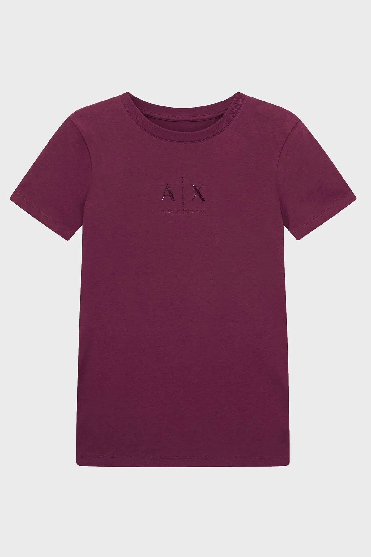 Armani Exchange Taşlı Logolu Pamuklu Slim Fit Bisiklet Yaka Bayan T Shirt XW001459 AF10356 UA343 BORDO - 4