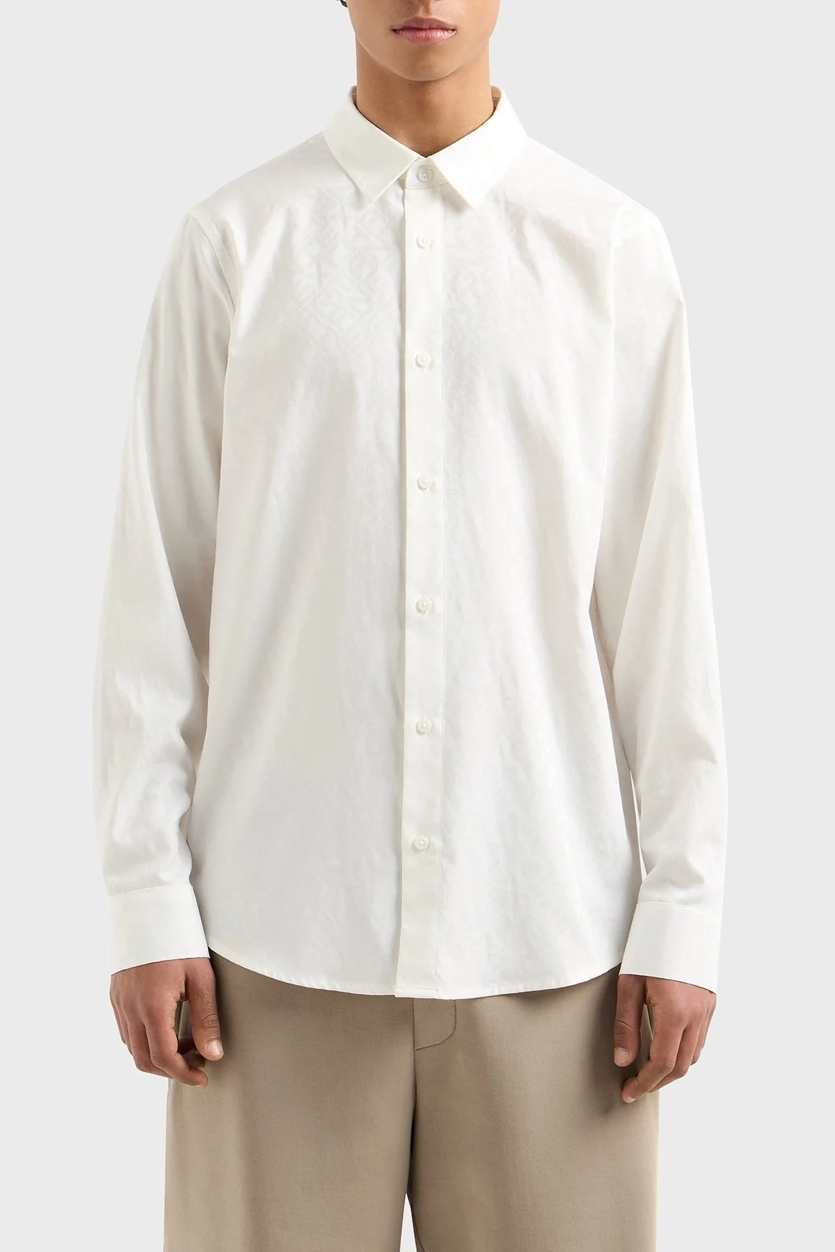 Armani Exchange Tümü Logolu % 100 Pamuk Regular Fit Erkek Gömlek XM000431 AF13131 F0045 EKRU - 6