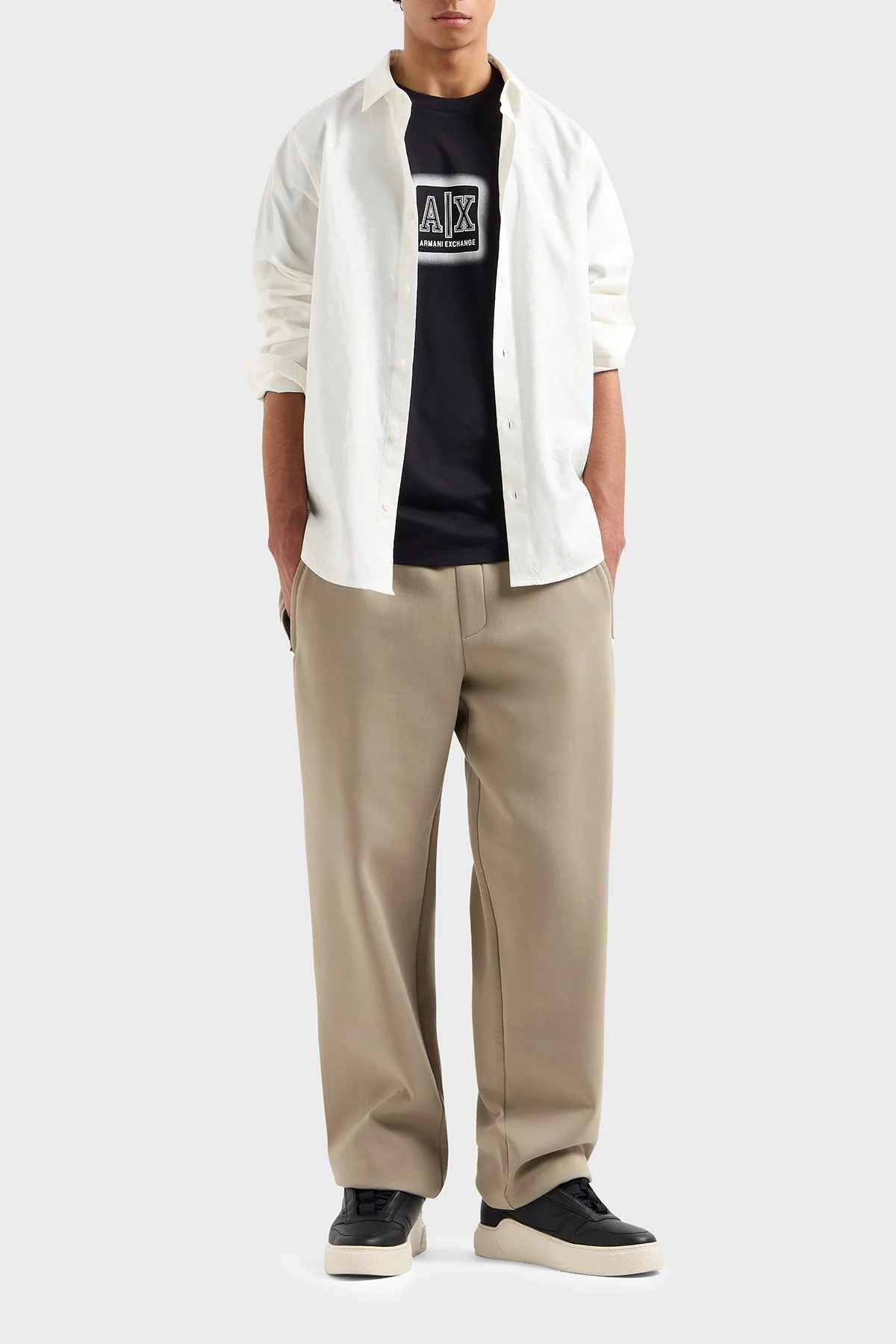 Armani Exchange Tümü Logolu % 100 Pamuk Regular Fit Erkek Gömlek XM000431 AF13131 F0045 EKRU - 7