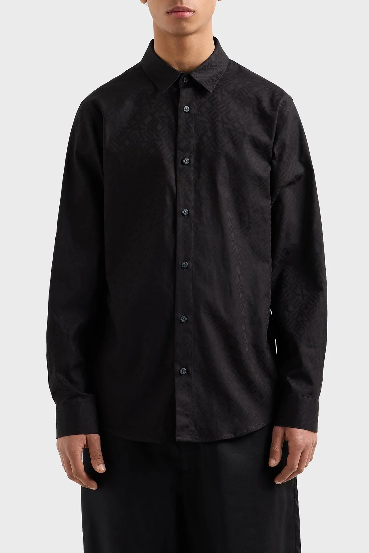 Armani Exchange Tümü Logolu % 100 Pamuk Regular Fit Erkek Gömlek XM000431 AF13131 FC041 SİYAH - 6