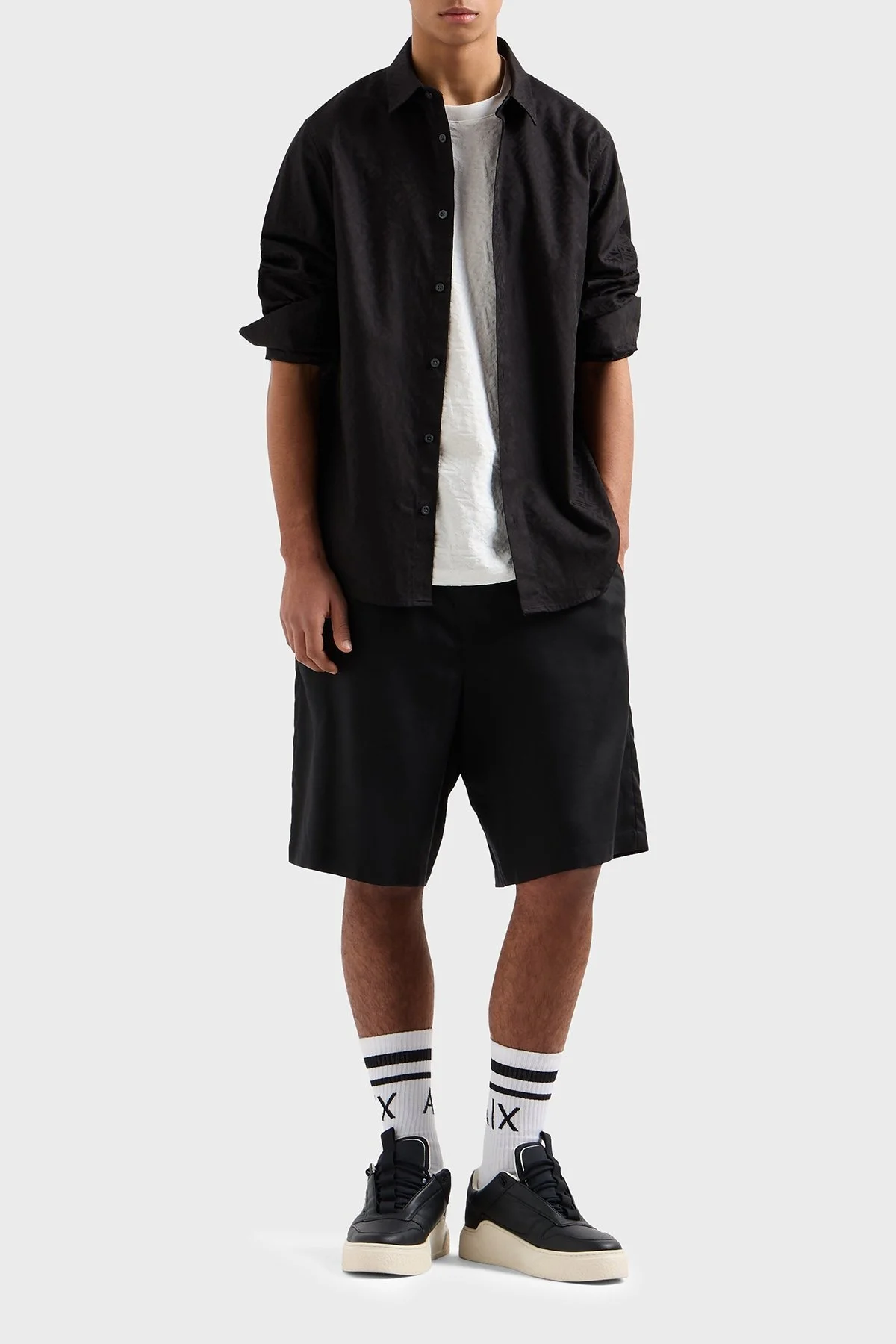 Armani Exchange Tümü Logolu % 100 Pamuk Regular Fit Erkek Gömlek XM000431 AF13131 FC041 SİYAH - 7