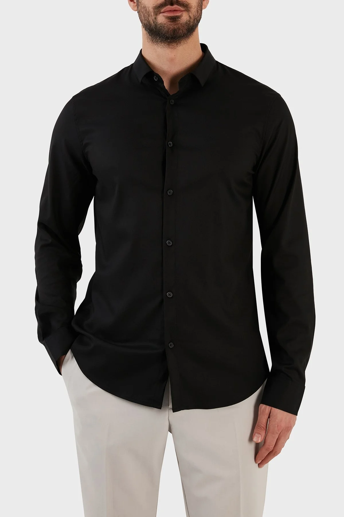 Armani Exchange Uzun Kollu Regular Fit Erkek Gömlek 8NZC49 ZNYXZ 1200 SİYAH - 6