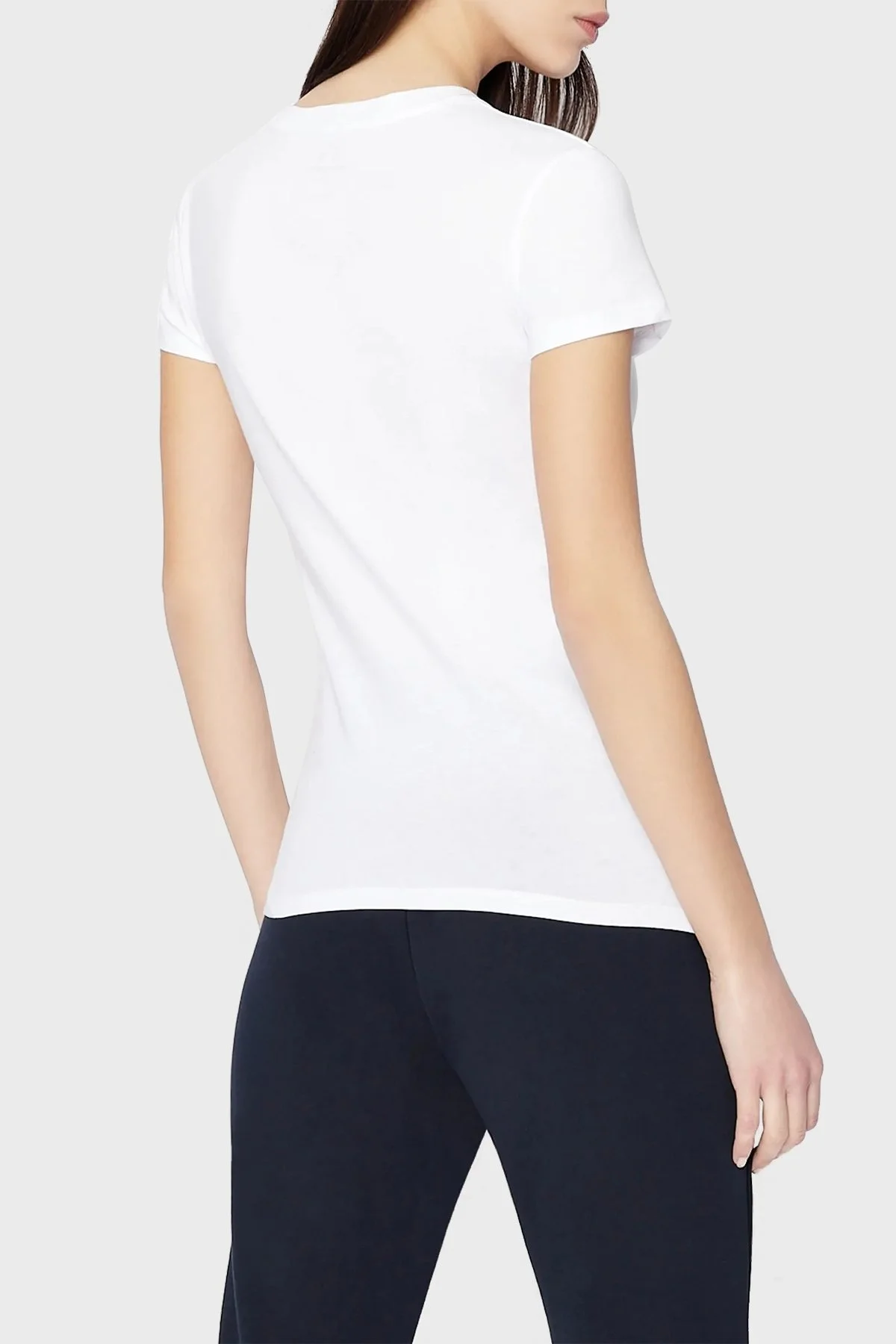 Armani Exchange V Yaka % 100 Pamuk Regular Fit Bayan T Shirt 8NYT81 YJG3Z 1000 BEYAZ - 7