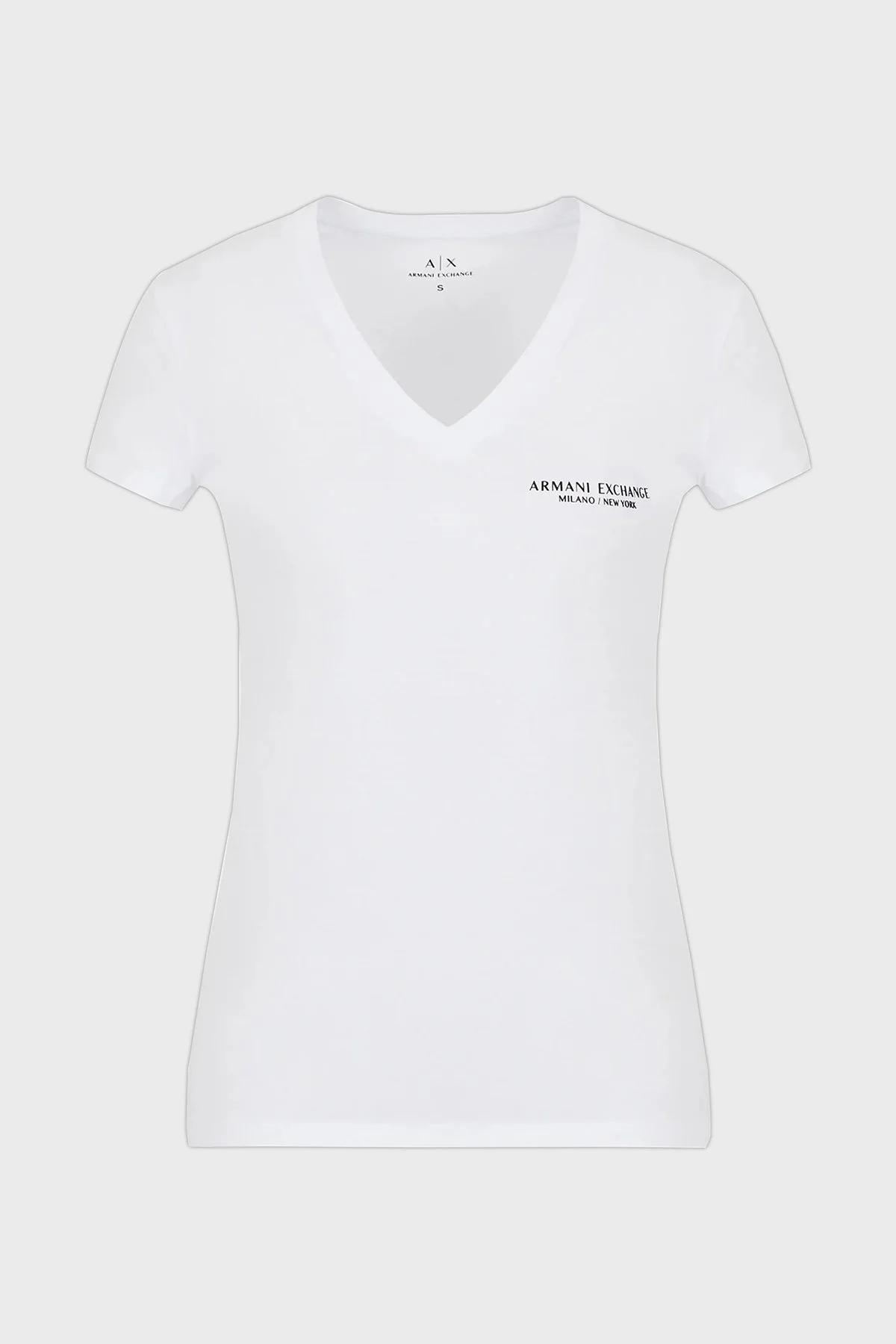 Armani Exchange V Yaka % 100 Pamuk Regular Fit Bayan T Shirt 8NYT81 YJG3Z 1000 BEYAZ - 8