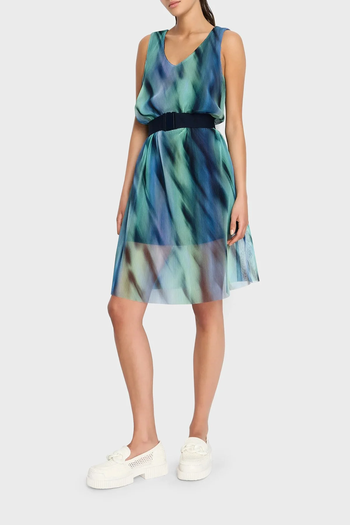 Armani Exchange V Yaka Kemerli Mini Tül Kadın Elbise 3DYA10 YN8QZ 28AC YEŞİL - 1