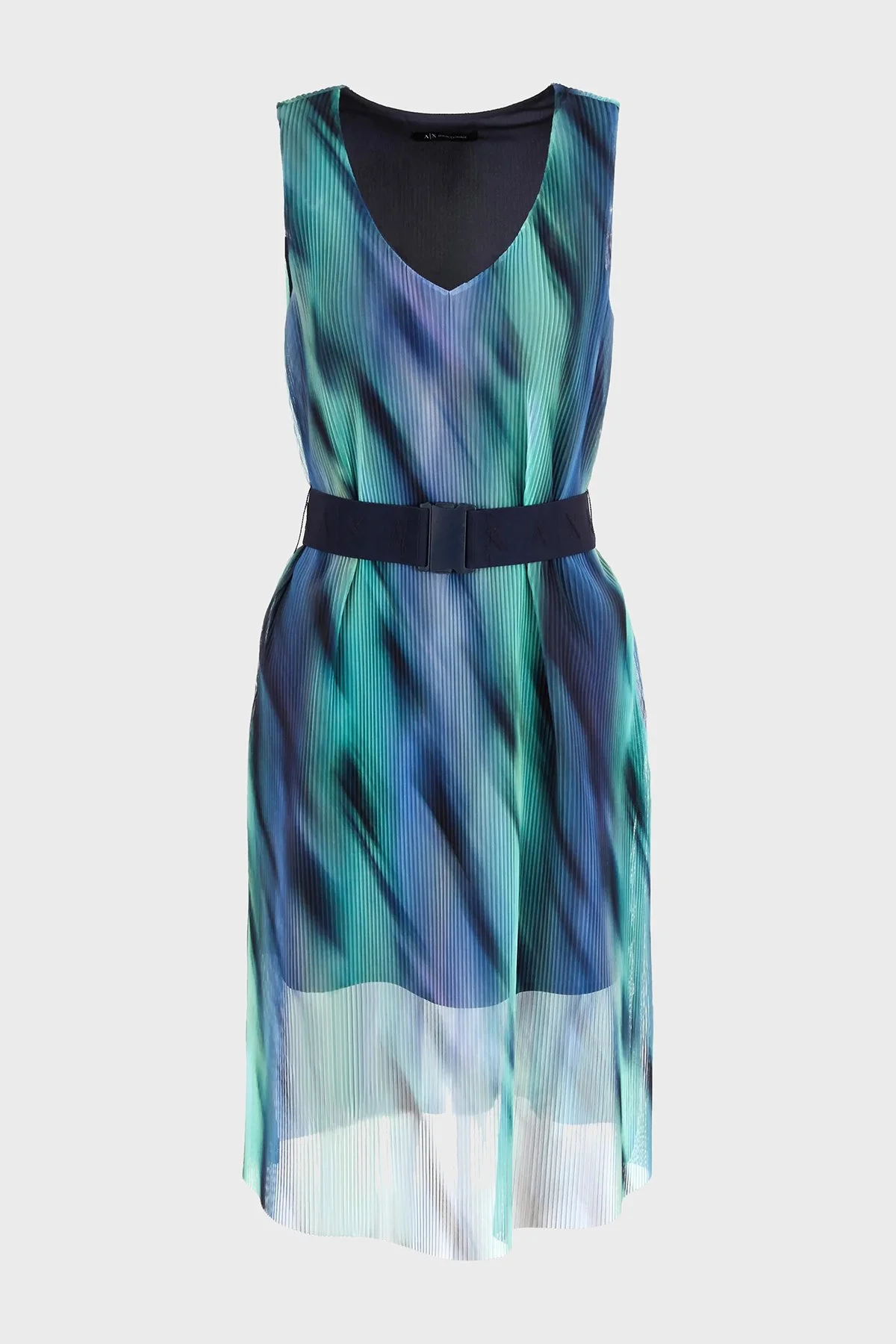 Armani Exchange V Yaka Kemerli Mini Tül Kadın Elbise 3DYA10 YN8QZ 28AC YEŞİL - 5