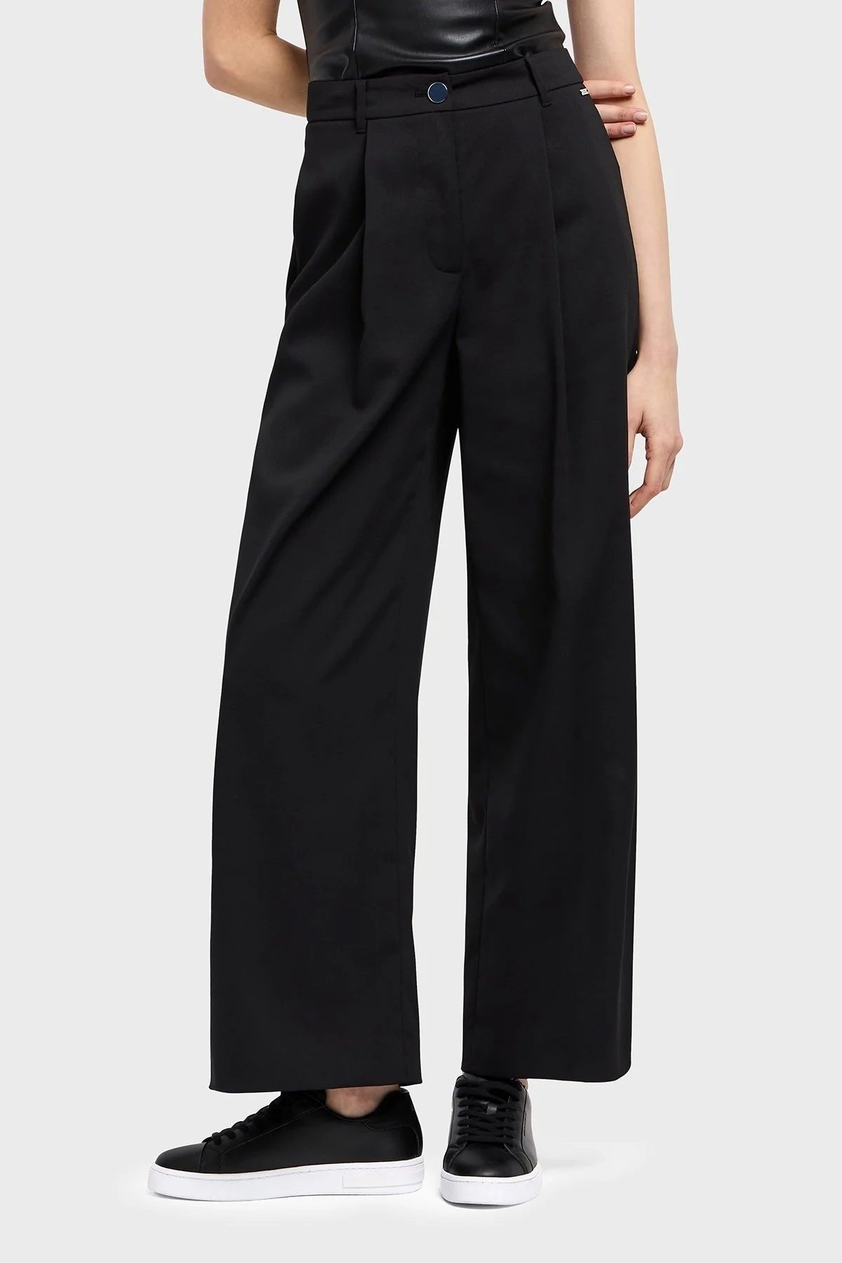 Armani Exchange Wide Leg Normal Bel Bol Paça Klasik Bayan Pantolon XW000437 AF12749 UC001 SİYAH - 5