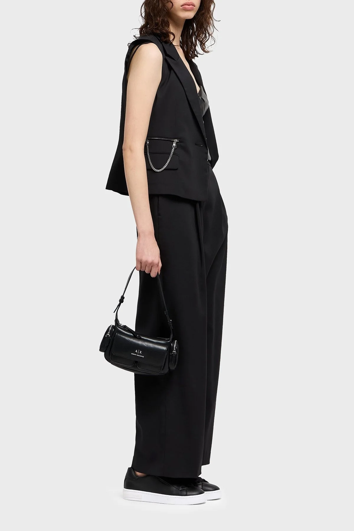 Armani Exchange Wide Leg Normal Bel Bol Paça Klasik Bayan Pantolon XW000437 AF12749 UC001 SİYAH - 7