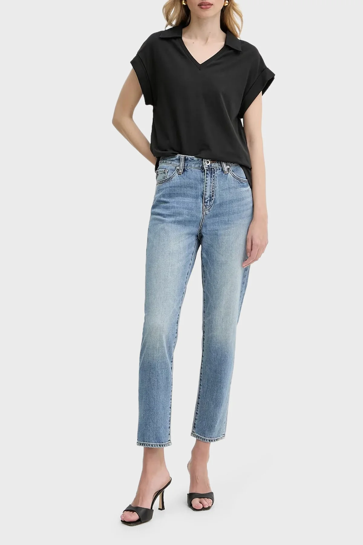 Armani Exchange Boyfriend Fit Yüksek Bel Düz Paça Jeans Bayan Kot Pantolon XW000073 AF12851 MB003 AÇIK MAVİ - 5