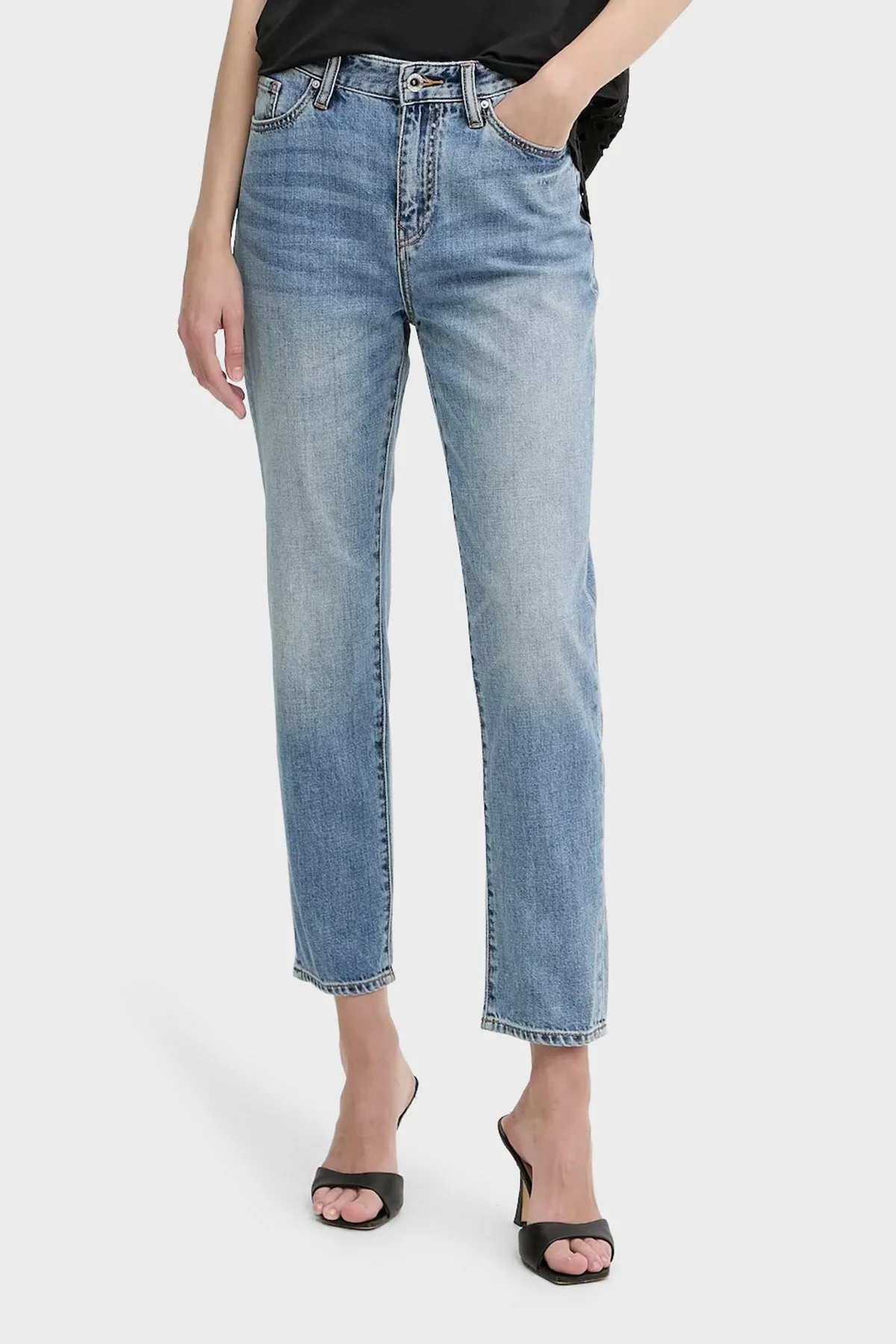 Armani Exchange Boyfriend Fit Yüksek Bel Düz Paça Jeans Bayan Kot Pantolon XW000073 AF12851 MB003 AÇIK MAVİ - 6