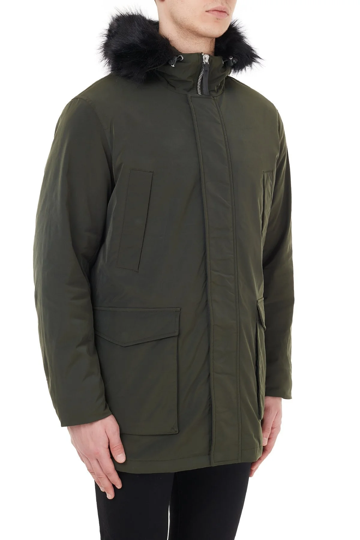 Armani Exchange Yakası Suni Kürklü Kapüşonlu Erkek Kaban 6HZK39 ZNNYZ 1851 HAKİ - 4