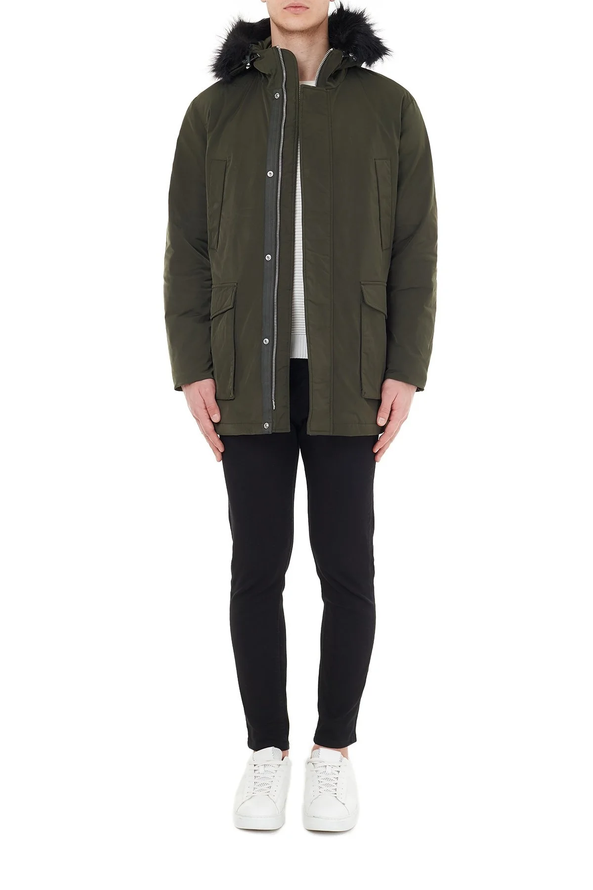 Armani Exchange Yakası Suni Kürklü Kapüşonlu Erkek Kaban 6HZK39 ZNNYZ 1851 HAKİ - 6