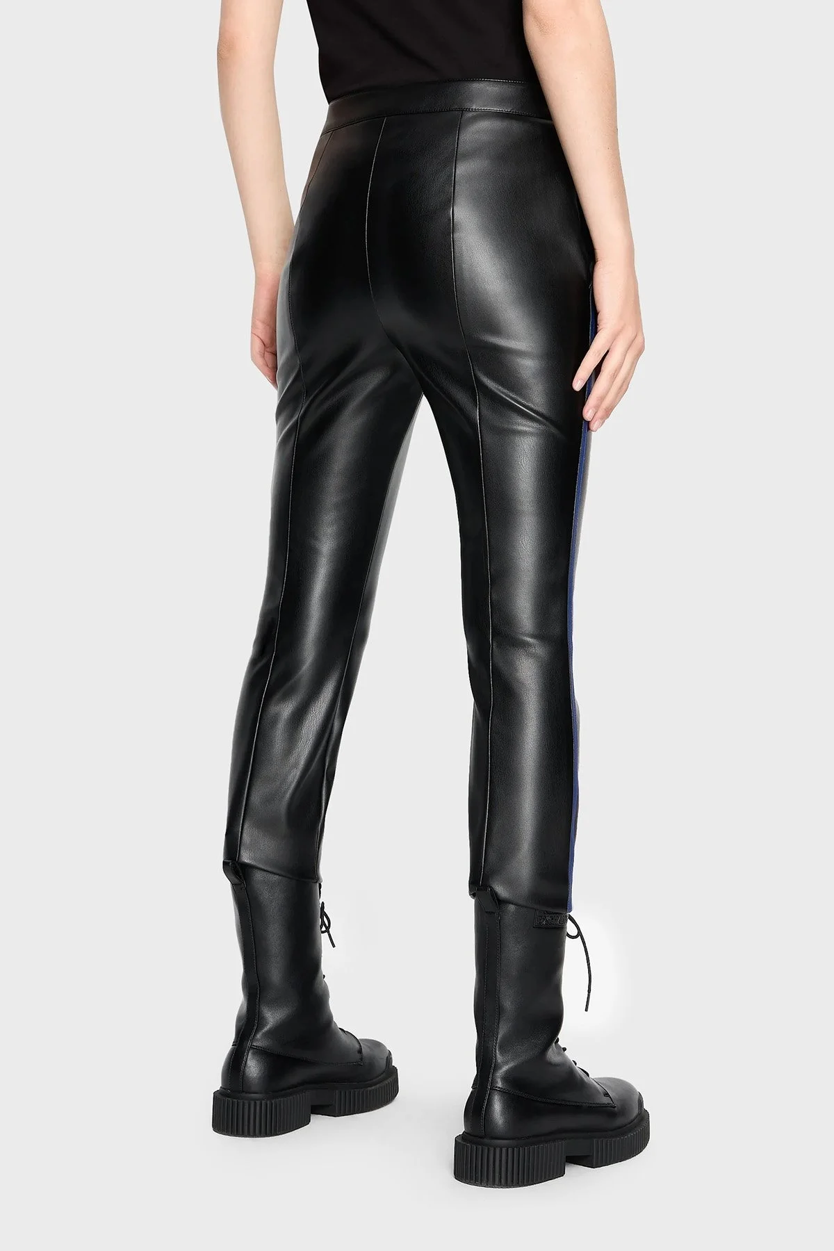 Armani Exchange Yanları Kontrast Çizgili Yüksek Bel Regular Fit Deri Bayan Pantolon 6RYP32 YN8PZ 1200 SİYAH - 2