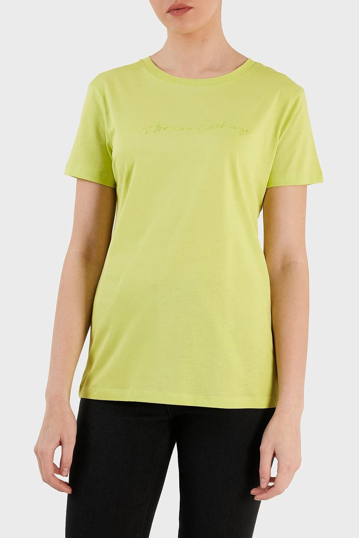 Armani Exchange % 100 Pamuk Yazılı Regular Fit Bisiklet Yaka Bayan T Shirt 3RYTEX YJG3Z 1884 FISTIK YEŞİL - 5