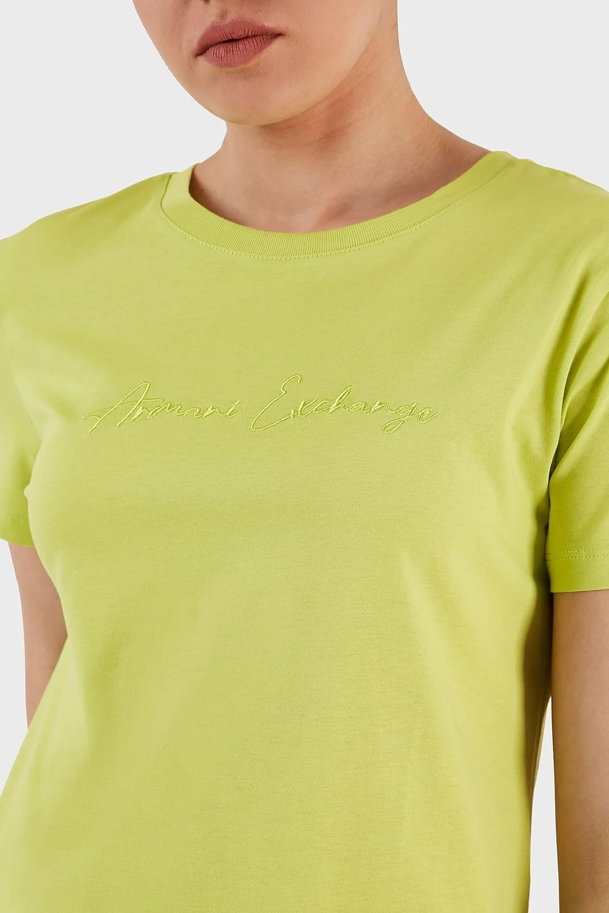 Armani Exchange % 100 Pamuk Yazılı Regular Fit Bisiklet Yaka Bayan T Shirt 3RYTEX YJG3Z 1884 FISTIK YEŞİL - 6
