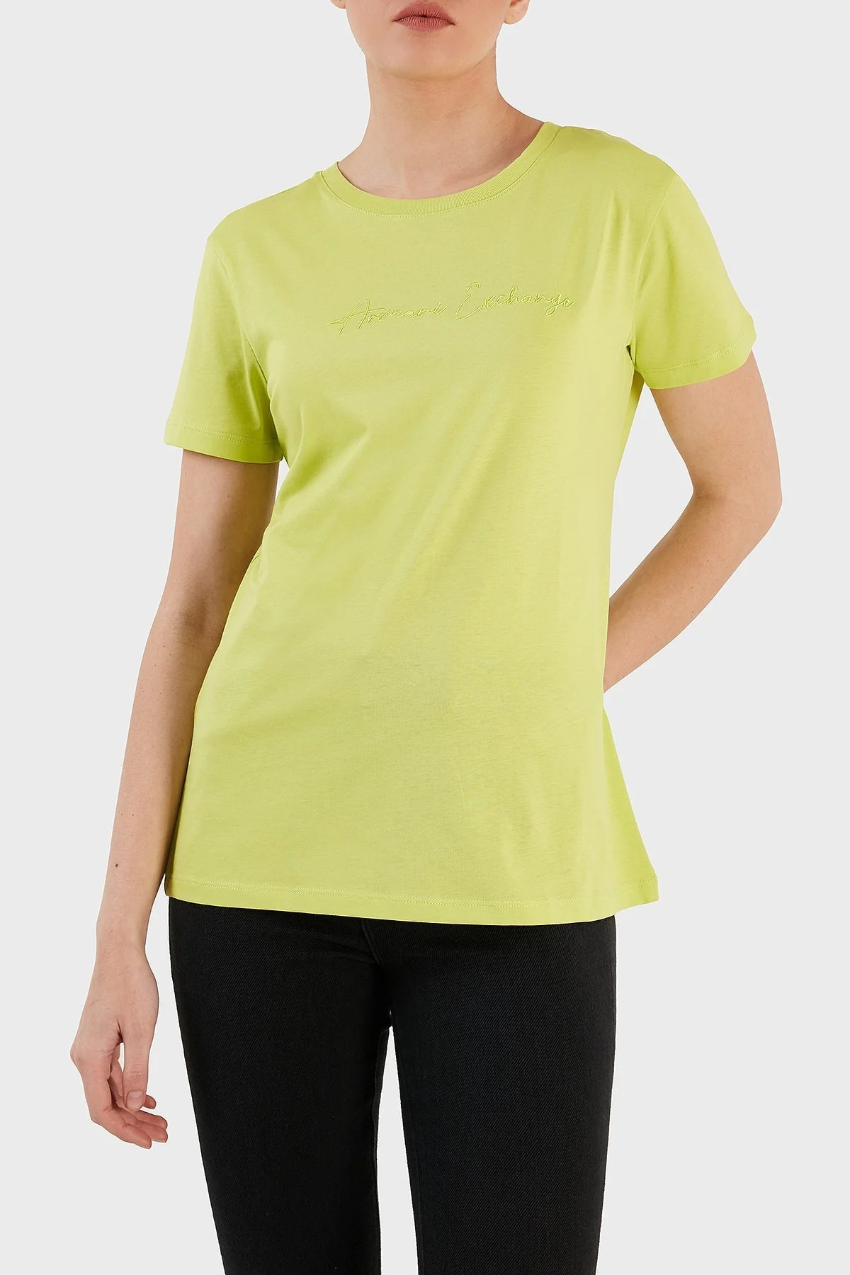 Armani Exchange % 100 Pamuk Yazılı Regular Fit Bisiklet Yaka Bayan T Shirt 3RYTEX YJG3Z 1884 FISTIK YEŞİL - 7