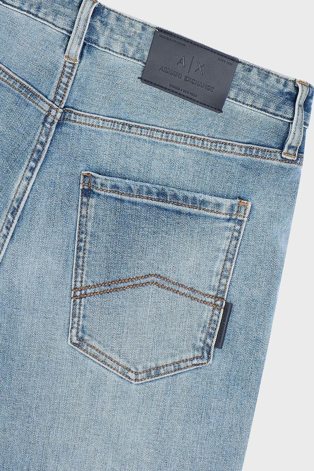 Armani Exchange Yırtıklı Streç Pamuklu Skinny Fit Normal Bel Dar Paça Jeans Erkek Kot Pantolon XM000070 AF15188 MB003 AÇIK MAVİ - 11