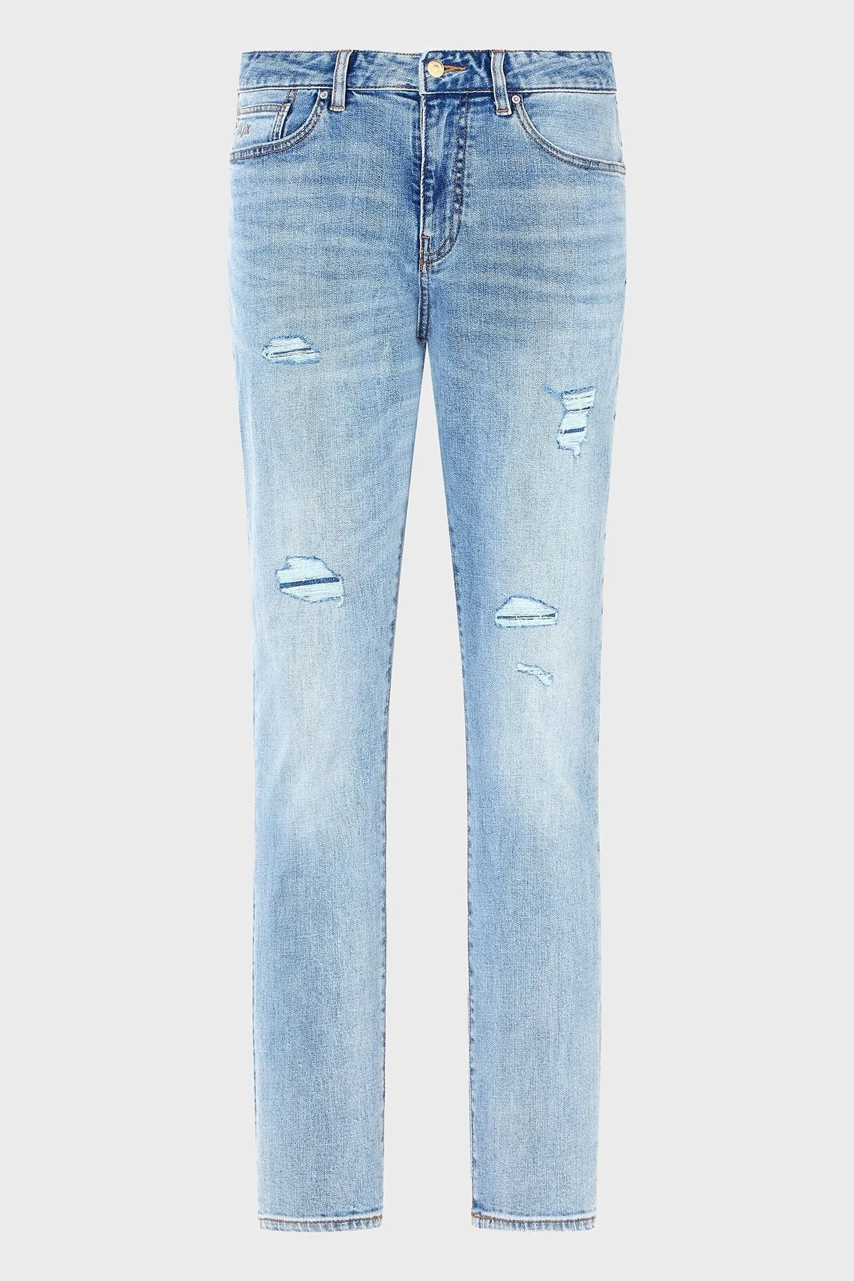 Armani Exchange Yırtıklı Streç Pamuklu Skinny Fit Normal Bel Dar Paça Jeans Erkek Kot Pantolon XM000070 AF15188 MB003 AÇIK MAVİ - 12