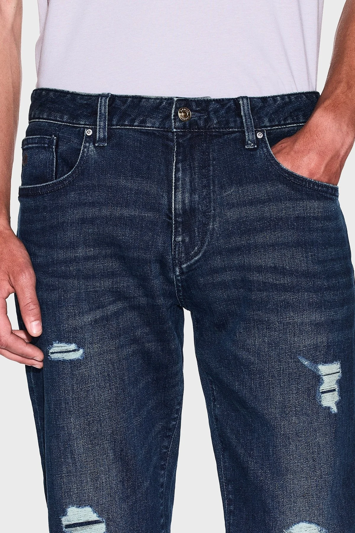 Armani Exchange Yırtıklı Streç Pamuklu Skinny Fit Normal Bel Dar Paça Jeans Erkek Kot Pantolon XM000070 AF15188 MB010 LACİVERT - 9