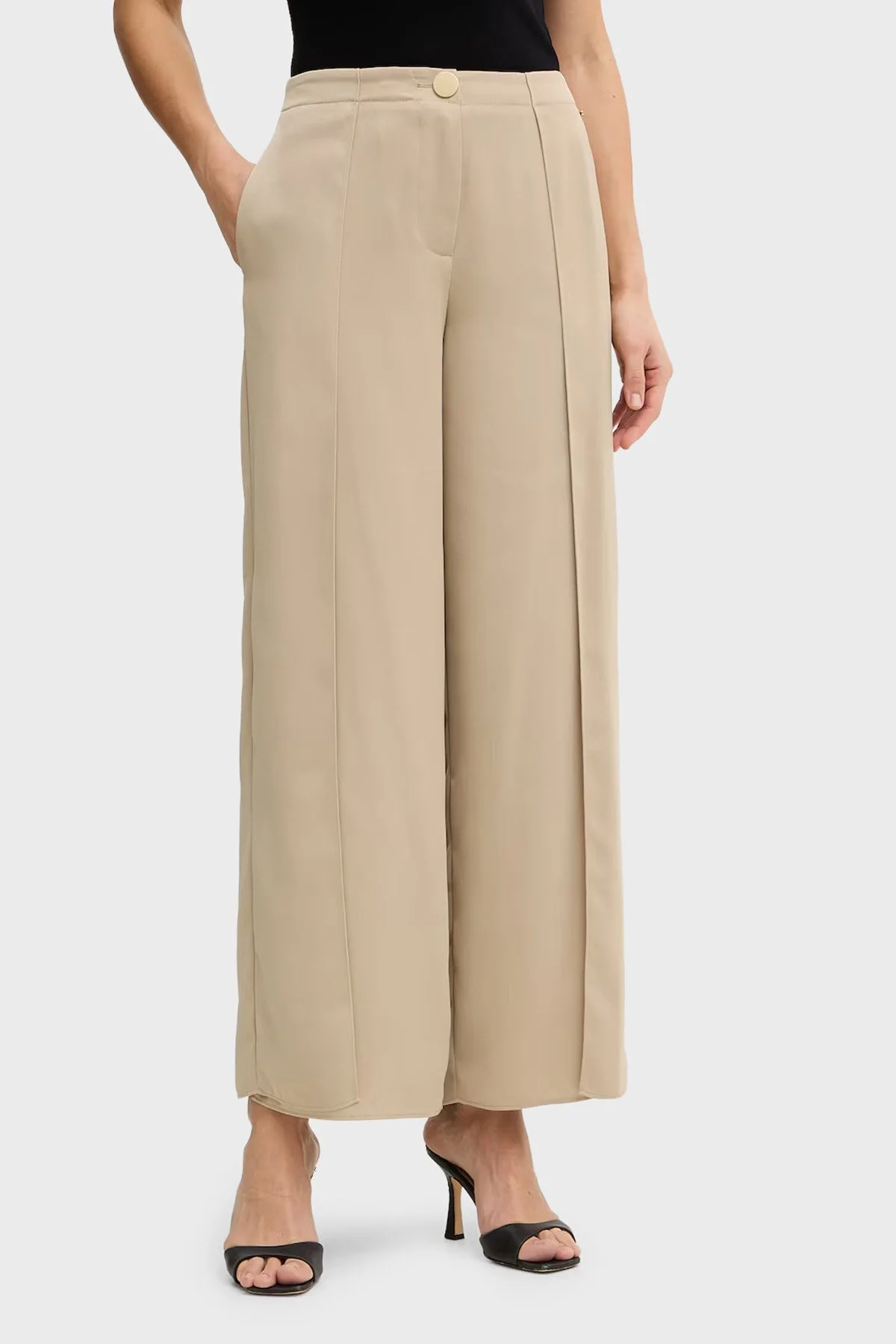 Armani Exchange Yırtmaç Detaylı Regular Fit Geniş Paça Bayan Pantolon XW001955 AF21553 U6223 BEJ - 1