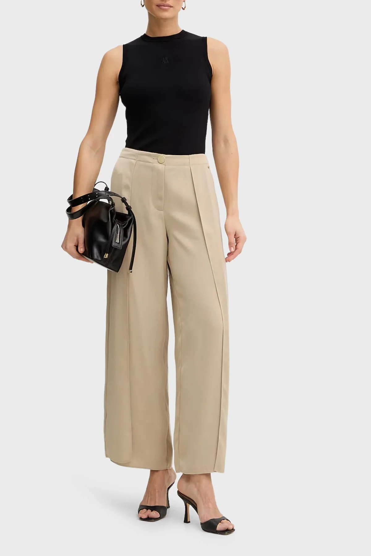 Armani Exchange Yırtmaç Detaylı Regular Fit Geniş Paça Bayan Pantolon XW001955 AF21553 U6223 BEJ - 2