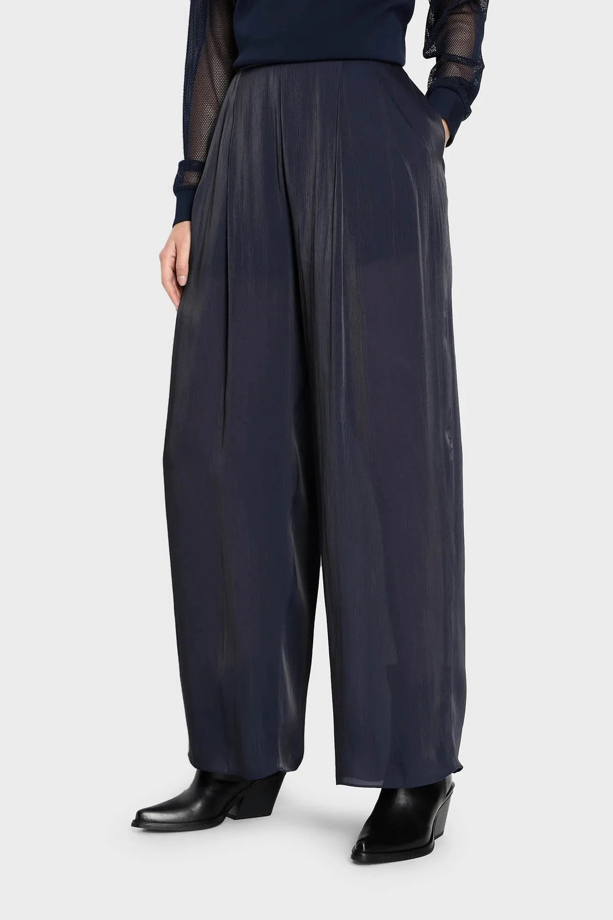 Armani Exchange Yüksek Bel Loose Fit Saten Bayan Pantolon 3DYP19 YNUUZ 1593 LACİVERT - 5