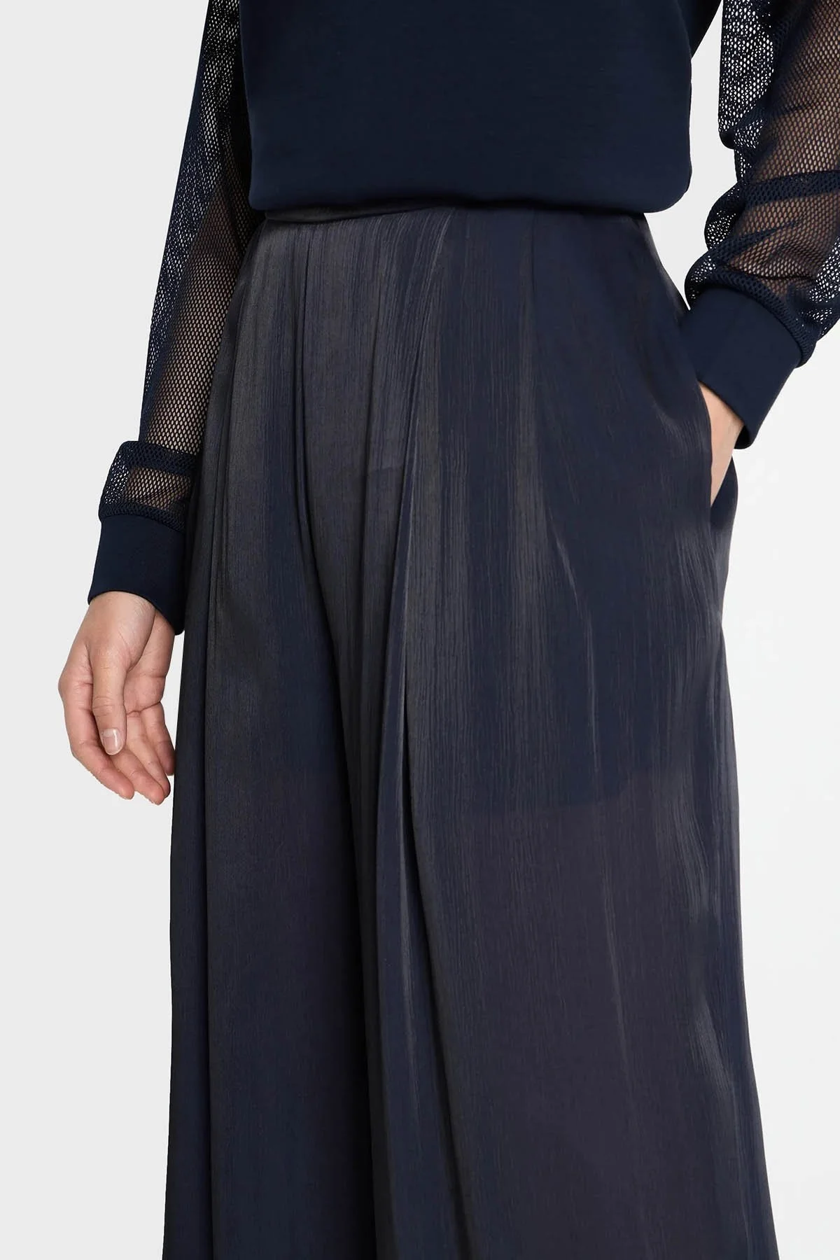 Armani Exchange Yüksek Bel Loose Fit Saten Bayan Pantolon 3DYP19 YNUUZ 1593 LACİVERT - 7