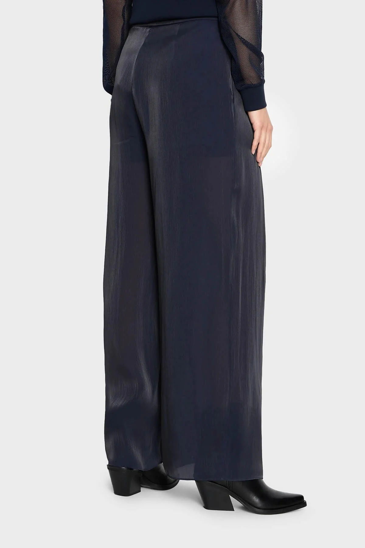 Armani Exchange Yüksek Bel Loose Fit Saten Kadın Pantolon 3DYP19 YNUUZ 1593 LACİVERT - 2