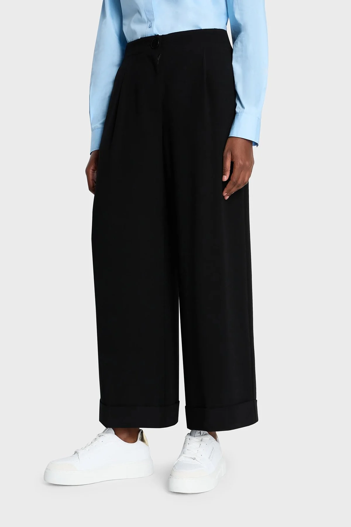 Armani Exchange Yüksek Bel Relaxed Fit Geniş Paça Kadın Pantolon 3DYP31 YN1QZ 1200 SİYAH - 1