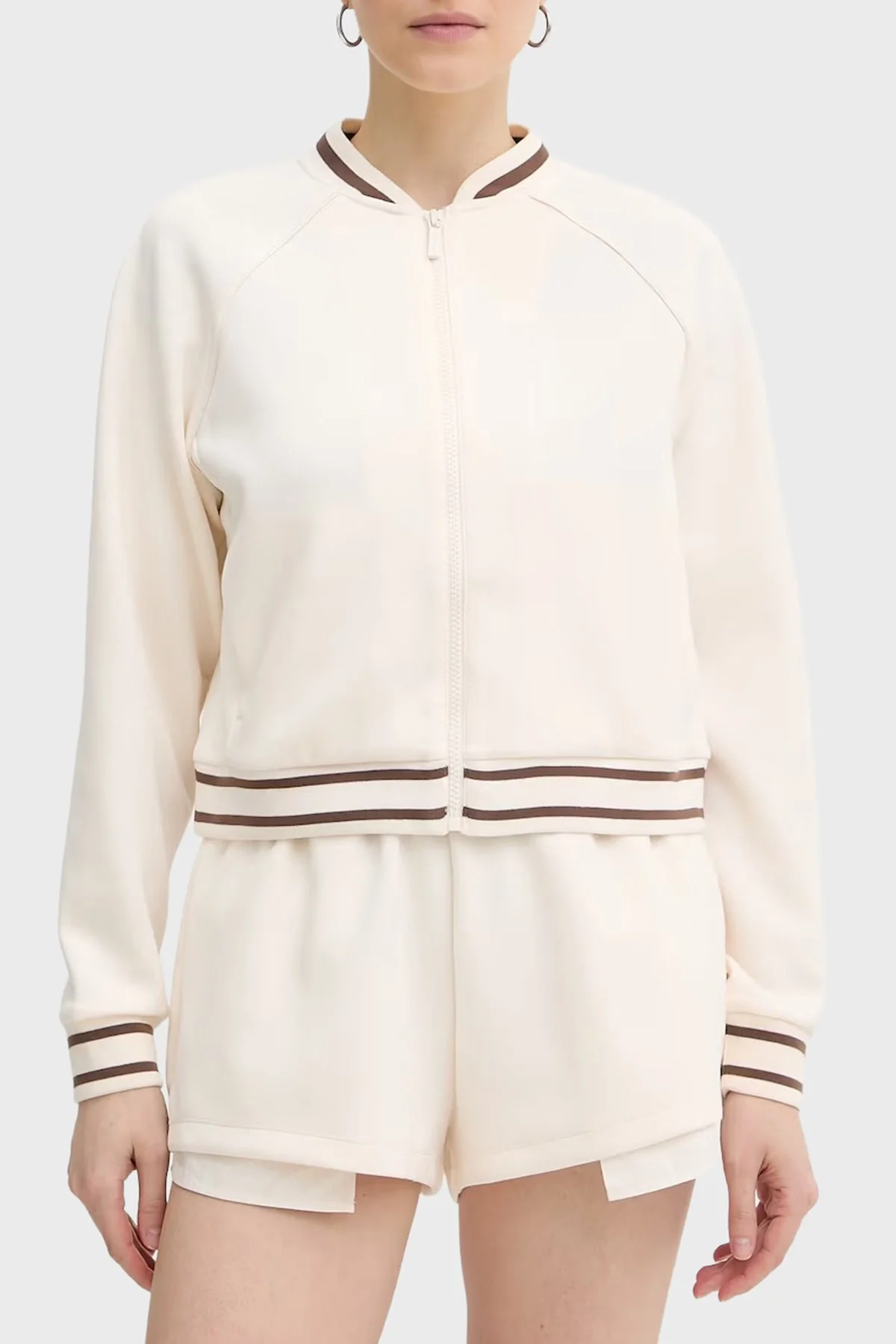 Armani Exchange Yumuşak Dokulu Kolej Yaka Fermuarlı Kadın Sweat XW002071 AF10804 U1003 Ekru - 1