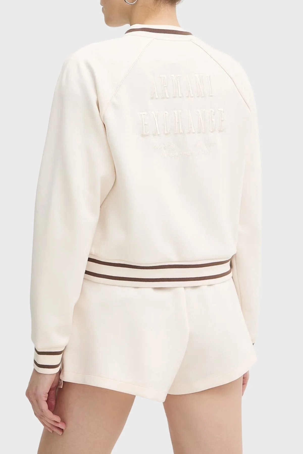 Armani Exchange Yumuşak Dokulu Kolej Yaka Fermuarlı Kadın Sweat XW002071 AF10804 U1003 Ekru - 3