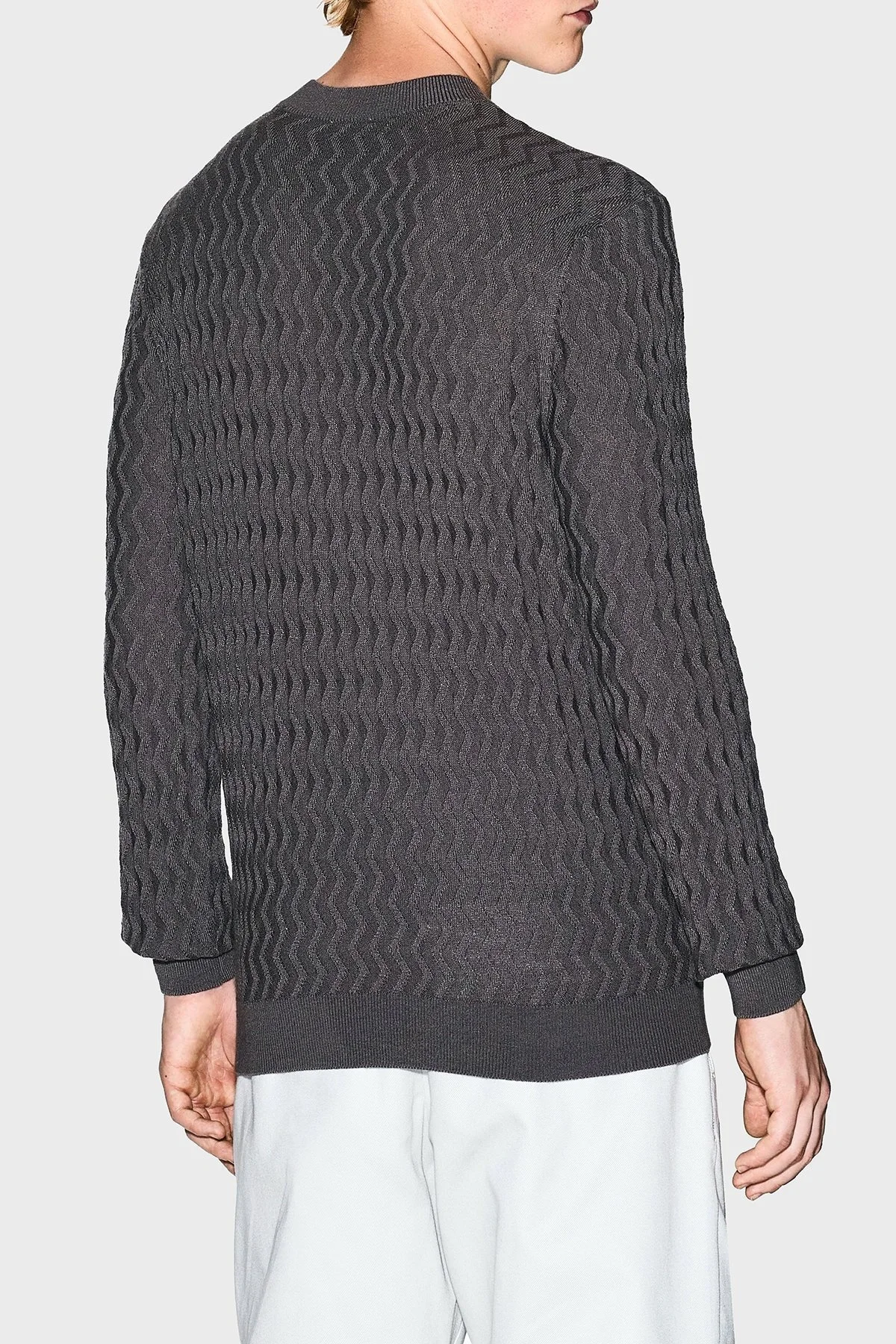 Armani Exchange Yün Karışımlı Regular Fit Bisiklet Yaka Dalgalı Dokuma Erkek Kazak XM001560 AF11982 F8034 GRİ - 3