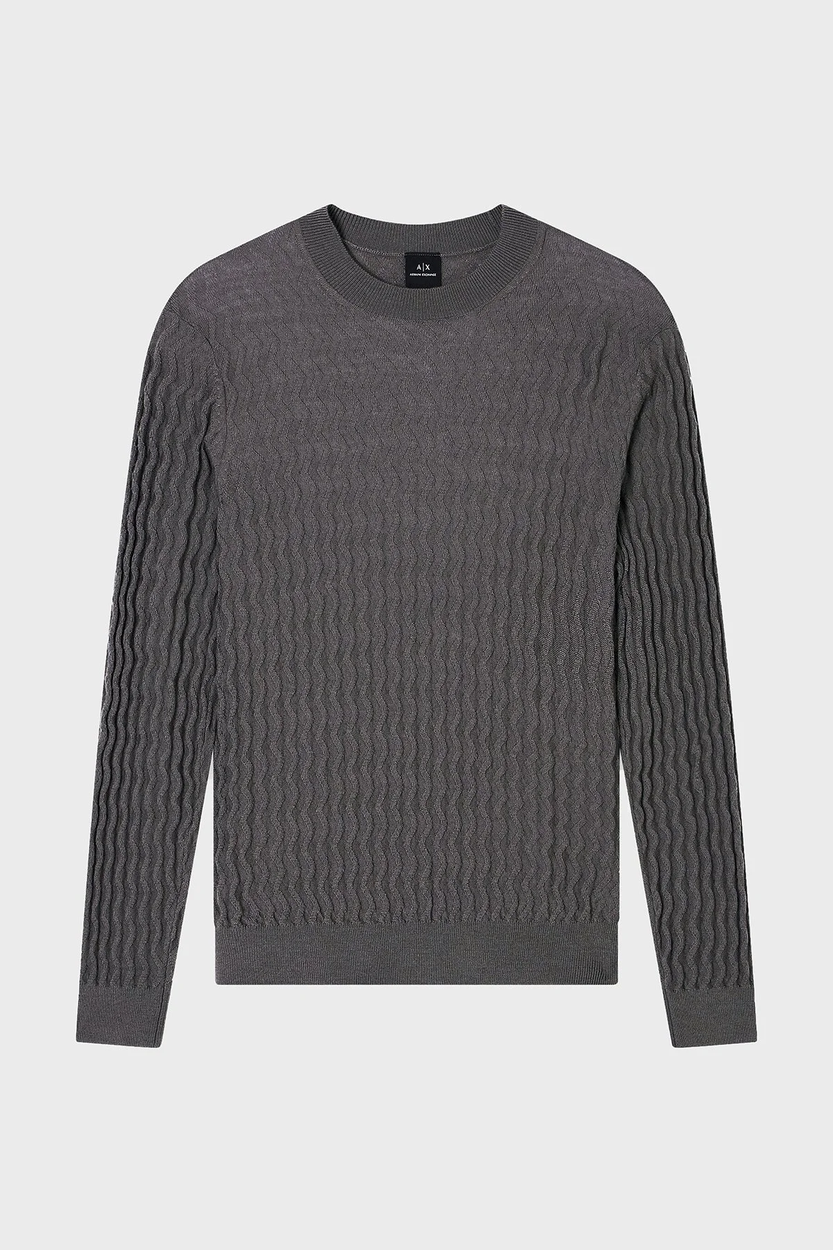 Armani Exchange Yün Karışımlı Regular Fit Bisiklet Yaka Dalgalı Dokuma Erkek Kazak XM001560 AF11982 F8034 GRİ - 5