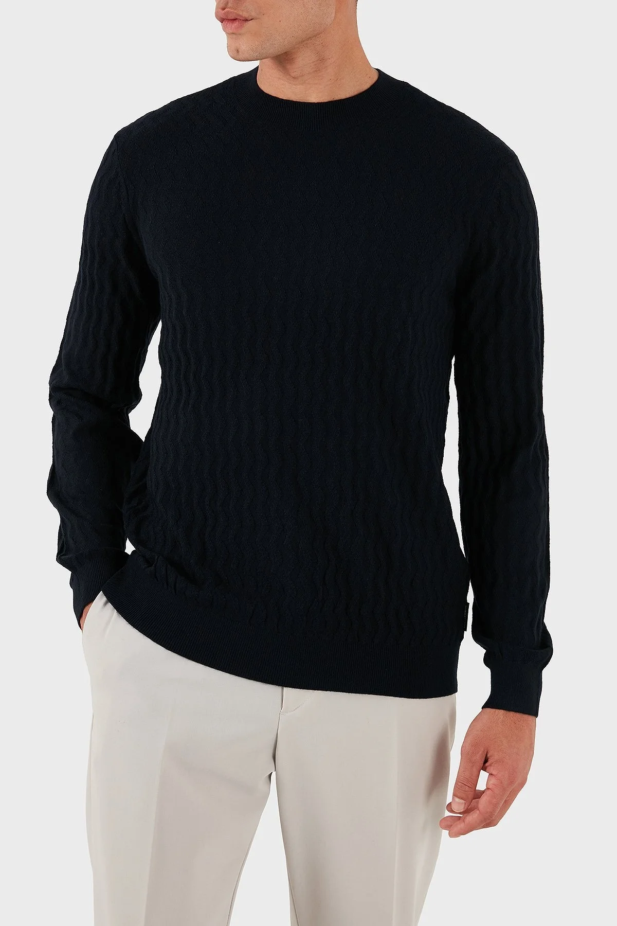 Armani Exchange Yün Karışımlı Regular Fit Bisiklet Yaka Dalgalı Dokuma Erkek Kazak XM001560 AF11982 FB065 LACİVERT - 3