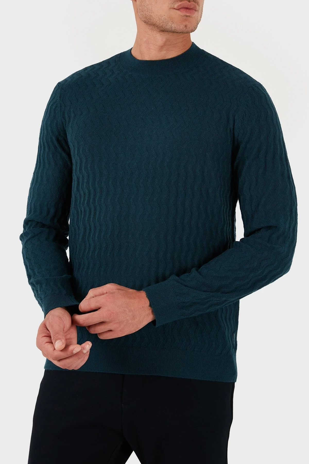 Armani Exchange Yün Karışımlı Regular Fit Bisiklet Yaka Dalgalı Dokuma Erkek Kazak XM001560 AF11982 FB068 PETROL - 4