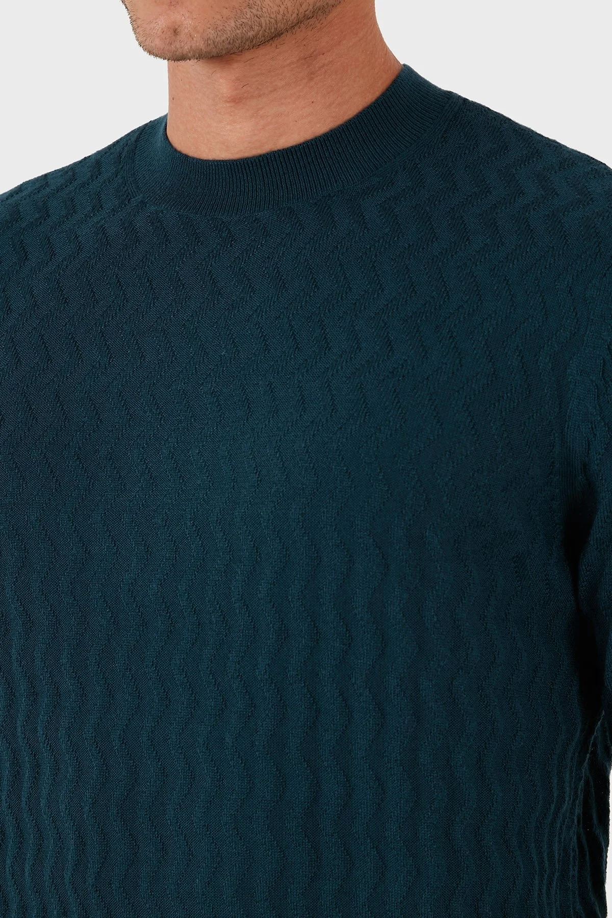 Armani Exchange Yün Karışımlı Regular Fit Bisiklet Yaka Dalgalı Dokuma Erkek Kazak XM001560 AF11982 FB068 PETROL - 6