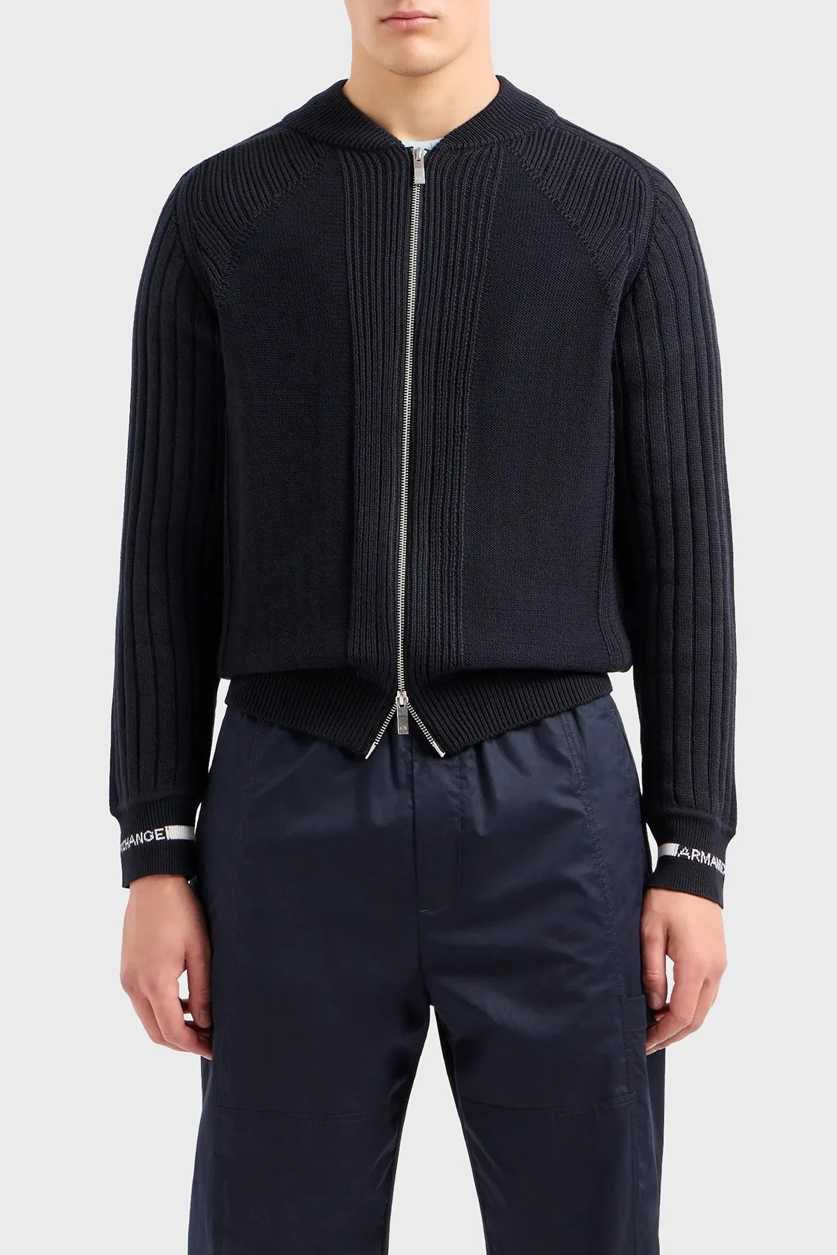 Armani Exchange Yün Karışımlı Regular Fit Fermuarlı Erkek Hırka 3DZE6A ZM1LZ 1583 LACİVERT - 1