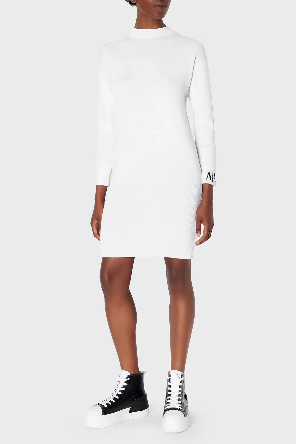 Armani Exchange Yün Karışımlı Regular Fit Sıfır Yaka Örme Bayan Elbise 6RYA1K YME3Z 1130 BEYAZ - 1