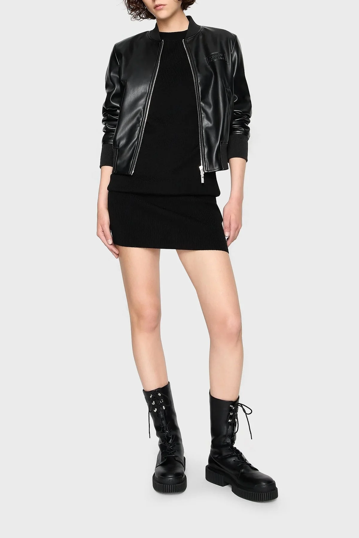 Armani Exchange Yün Karışımlı Regular Fit Sıfır Yaka Örme Bayan Elbise 6RYA1K YME3Z 1200 SİYAH - 3