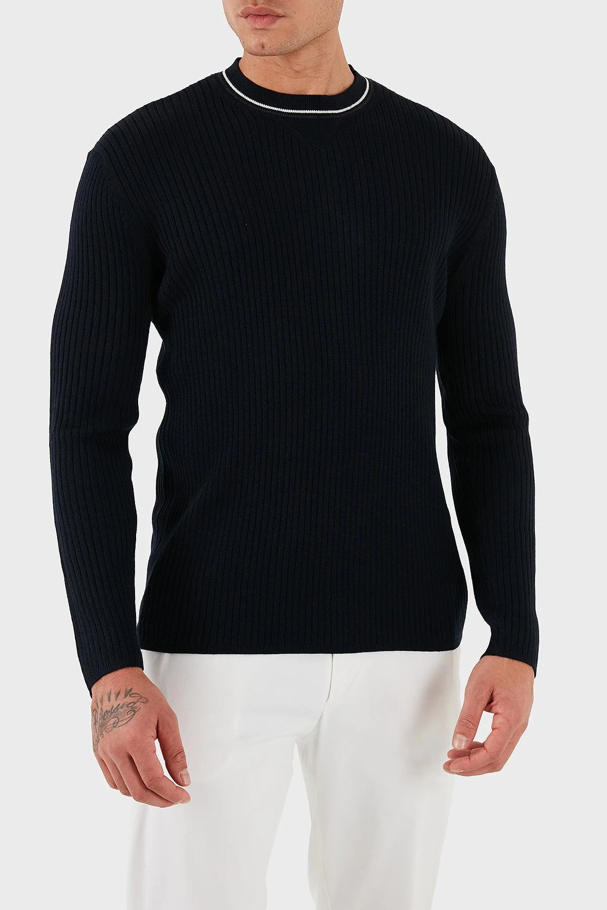 Armani Exchange Yün Karışımlı Regular Fit Yuvarlak Yaka Erkek Kazak XM000893 AF14007 UB101 LACİVERT - 1