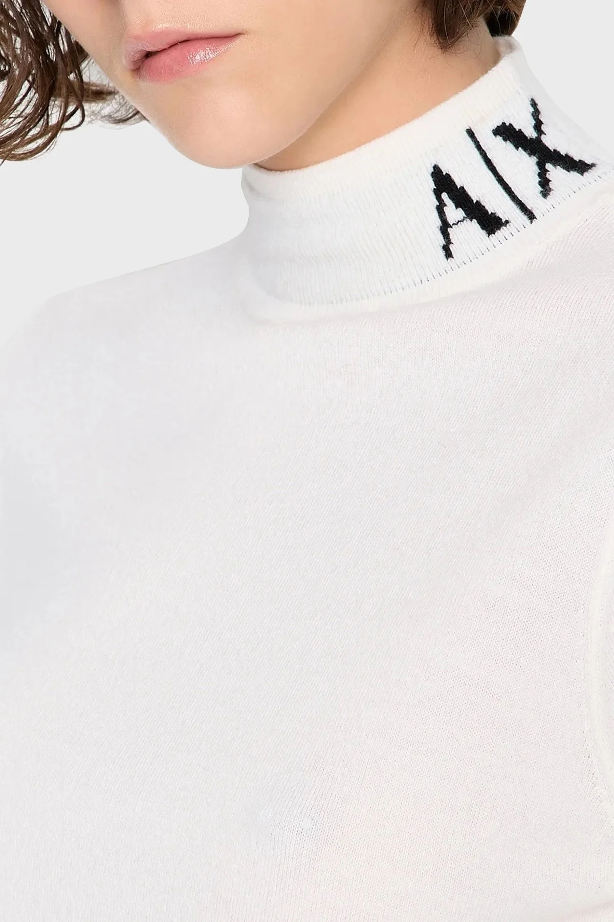 Armani Exchange Yünlü Balıkçı Yaka Regular Fit Örme Bayan Kazak 6RYM1K YME3Z 1130 BEYAZ - 4